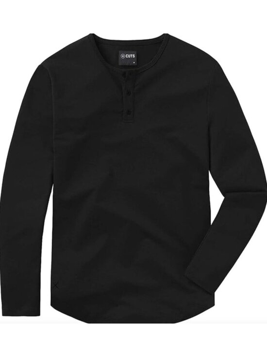 Cuts Clothing Other - Cuts Elongated Premium AO Henley Black Long Sleeve Shirt L Classic Curve Hem
